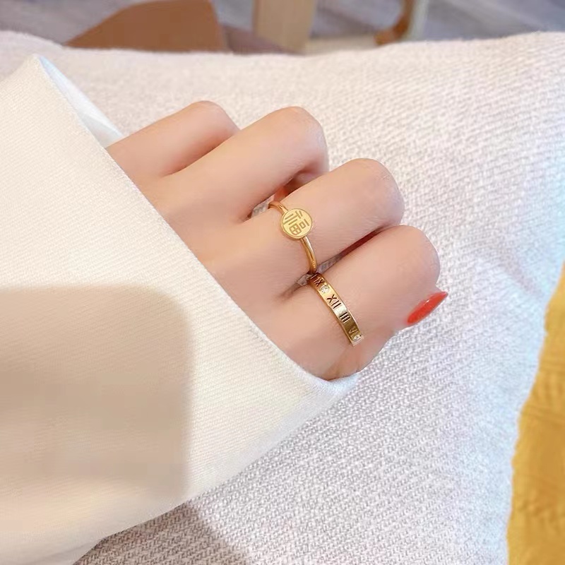 Nhẫn Thép Titan Không Gỉ Màu Ánh Kim Đơn Giản Thời Trang