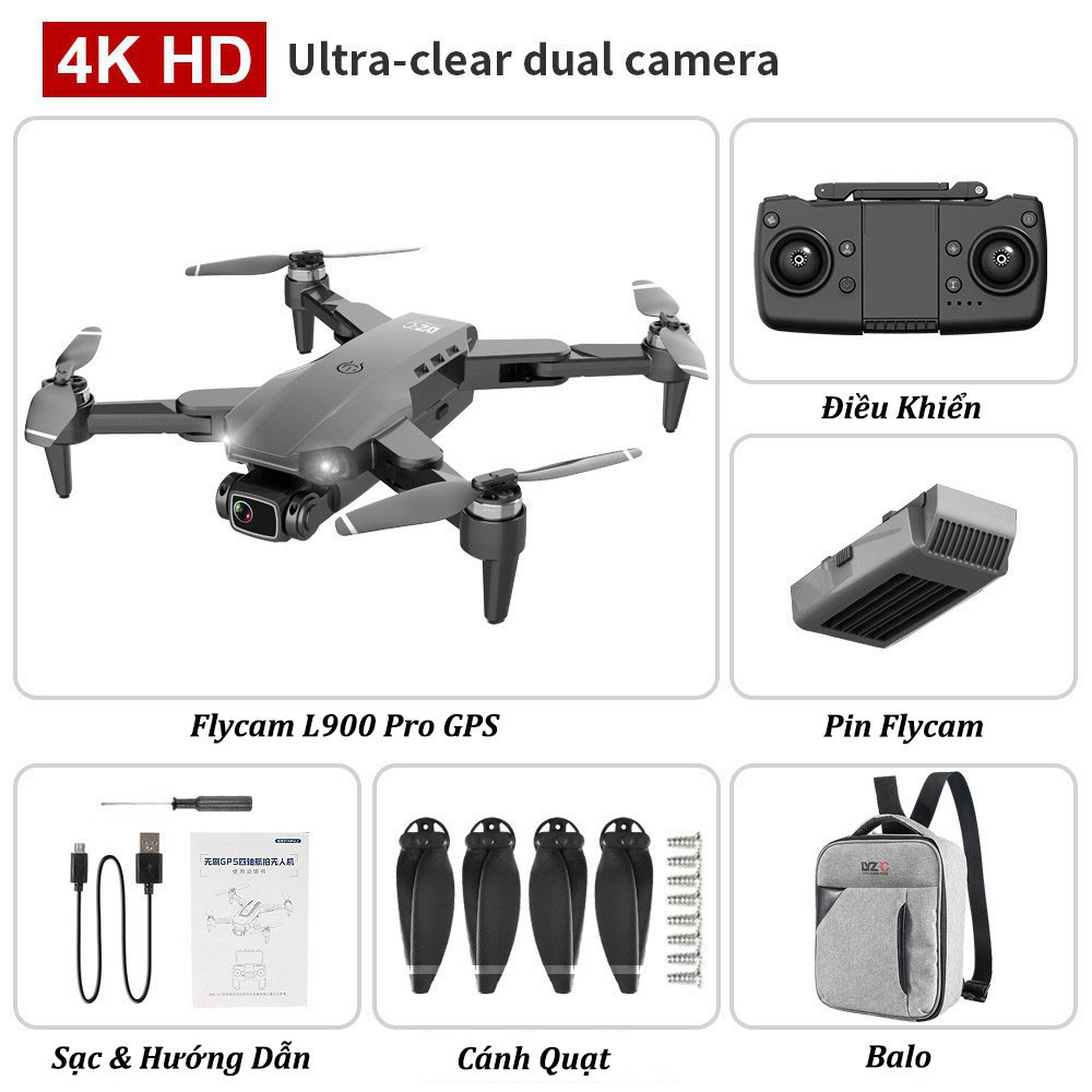 Flycam Giá Rẻ 4K L900 PRO Bảo Hành 12 Tháng Máy Bay Flycam , Gimbal 2 Trục, Động cơ không chổi than, Tầm xa 1200m