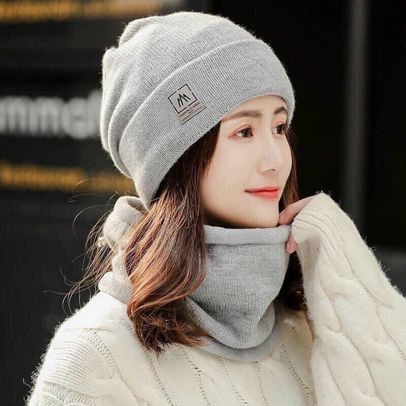Mũ Len Nữ ❤Freeship❤Set Khăn Mũ Len Nữ Lót Lông Cho Mùa Đông Siêu Ấm