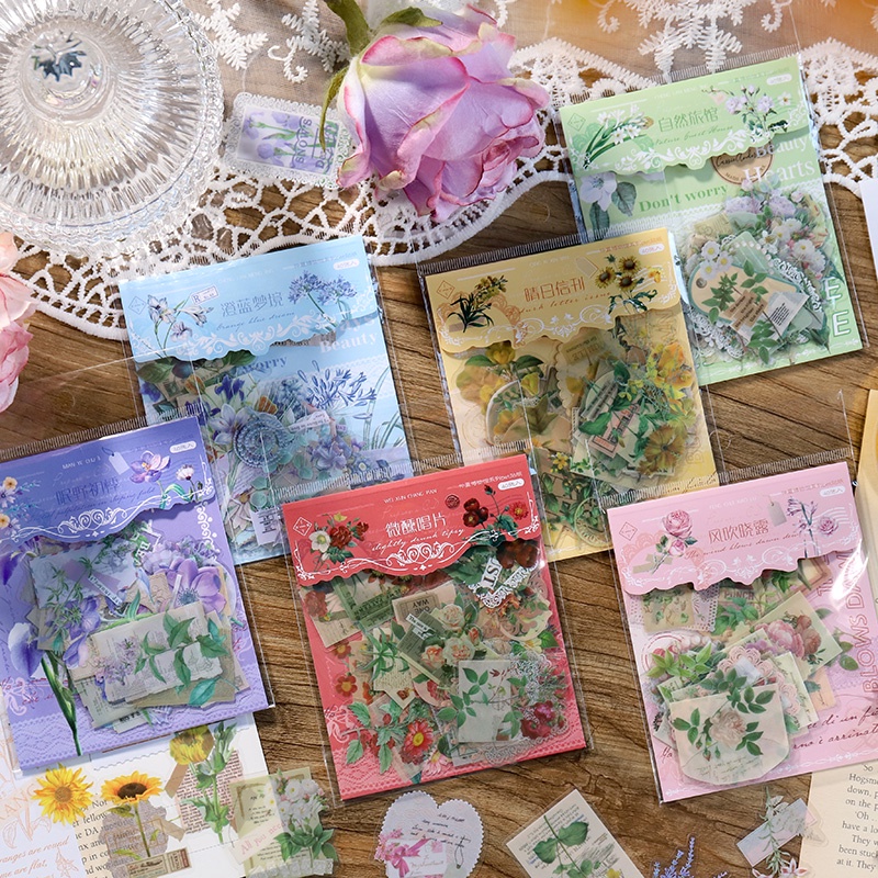 Mr.Paper 6 kiểu 40 tờ / gói Hình dán thực vật Hình dán hình con bướm nhỏ Sổ tay lưu niệm sáng tạo và tươi mới cắt dán tài khoản Tự làm nhãn dán văn phòng phẩm trang trí