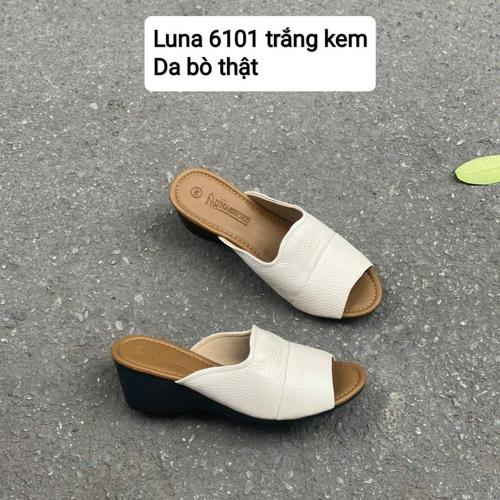 Giày sục nữ đế xuồng 3p LUNASHOES 6101 hở mũi da bò thật chống nước bảo hành tới 2 năm