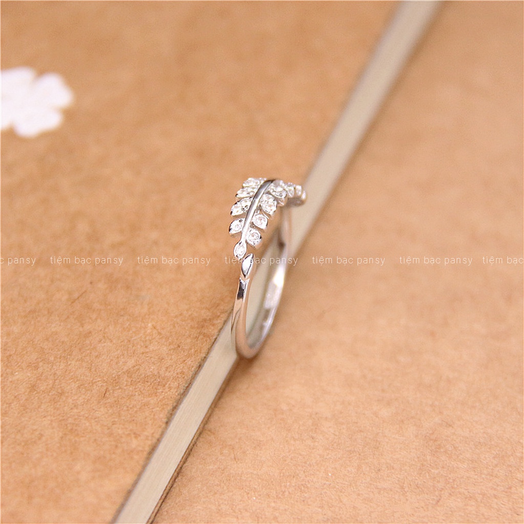 Nhẫn bạc nữ PANSY hình chiếc lá oliu đính đá, nhẫn bạc 925 thiết kế hở freesize