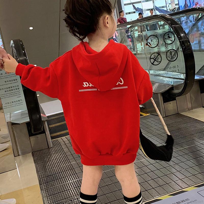 Đầm hoodie bé gái tay dài lót lông cừu dày dặn thoải mái thời trang