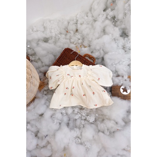 (Hàng thiết kế) Áo kiểu cổ bèo cực xinh xắn cho bé gái Muslin Tulip Blouse_Haaro Babies