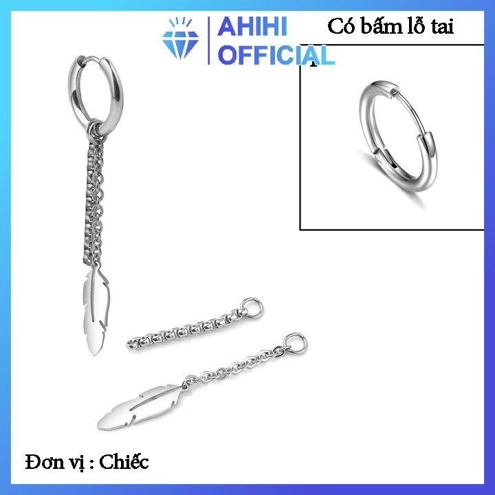 Bông tai nam đẹp thép không gỉ inox cao cấp 1 chiếc kpop lông vũ phụ kiện bấm lỗ tai ahihi.official thời trang PTBTNA07