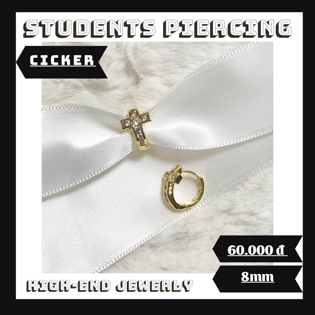 [Rẻ Vô Địch] Khuyên Tai Vòng Chữ Thập Đính Đá Màu Vàng Glod Cao Cấp - Khuyên Thép 316L