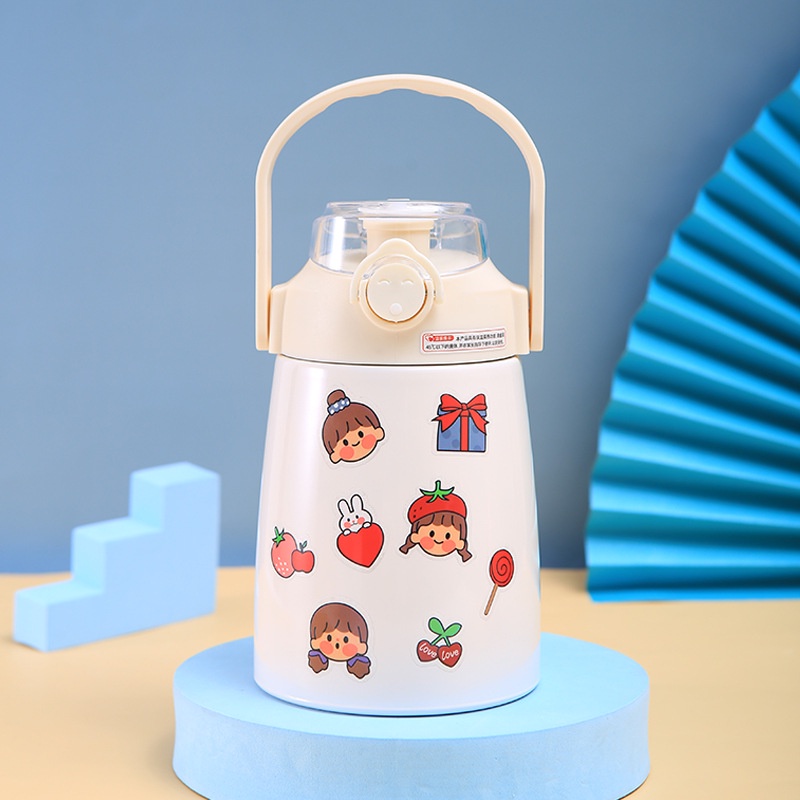 Bình đựng nước giữ nhiệt cute 800ml ruội inox có ống thú tặng kèm sticker (BGN800)