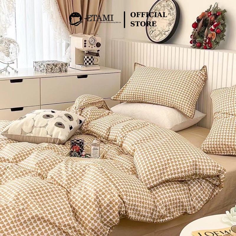 Bộ chăn ga gối cotton poly màu Tim nâu pastel Hàn Quốc