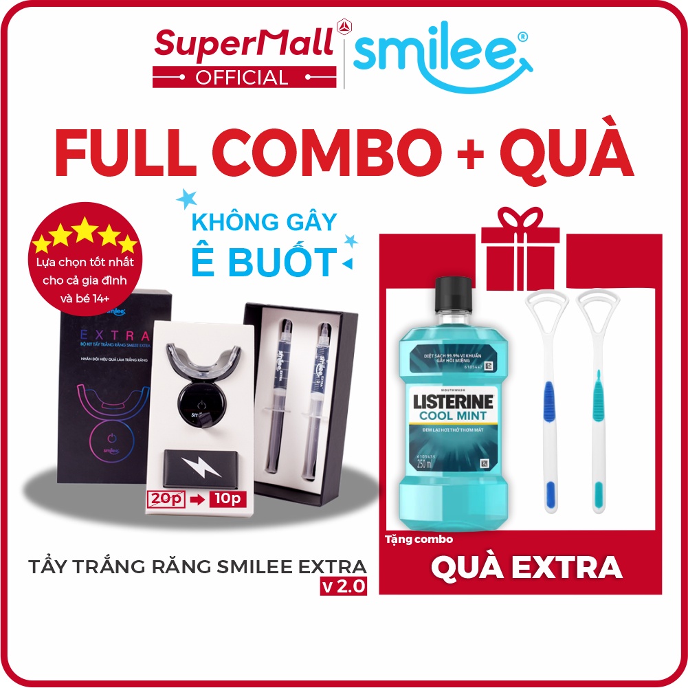 [Full COMBO Quà + Sale 30%] Smilee Max, Smilee Extra - Bộ kit tẩy trắng răng, làm trắng răng không ê buốt - Xuất xứ USA