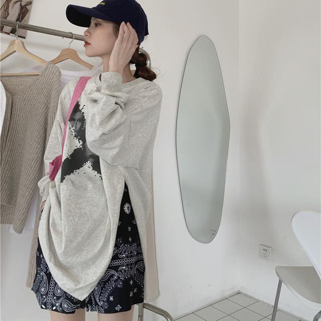 áo phông dài tay phong cách Harajuku phụ nữ trong quần trung niên mùa xuân 2021 mới Hàn Quốc lưới màu đỏ đô