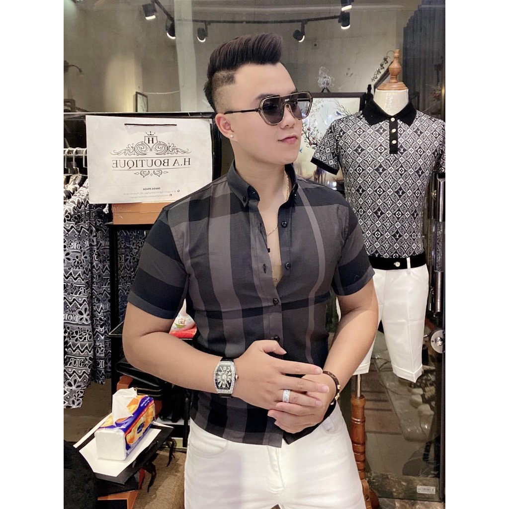 Áo sơ mi Nam cộc tay 💓HÀNG SIÊU CẤP💓 Áo sơ mi kẻ phối 2 màu logo thêu ngựa B 1856 - Chống Nhăn -Thấm Hút