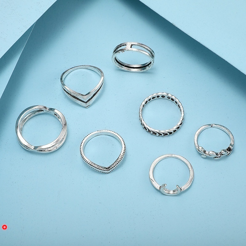 Set 7 nhẫn bạc đeo khớp ngón tay thời trang cho nữ