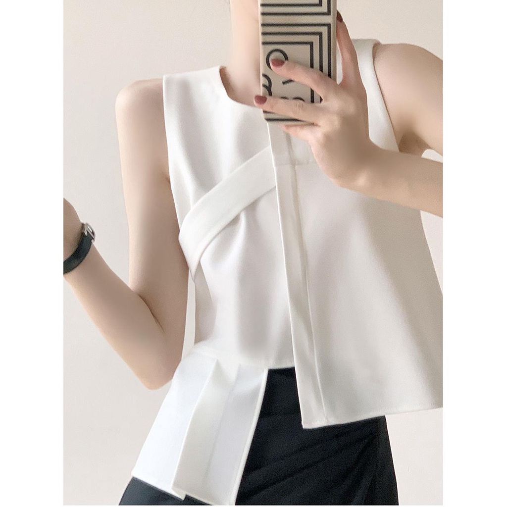 Áo Không Tay Màu Trắng Thiết Kế Độc Đáo 2022 Thời Trang Mùa Hè Cho Nữ
