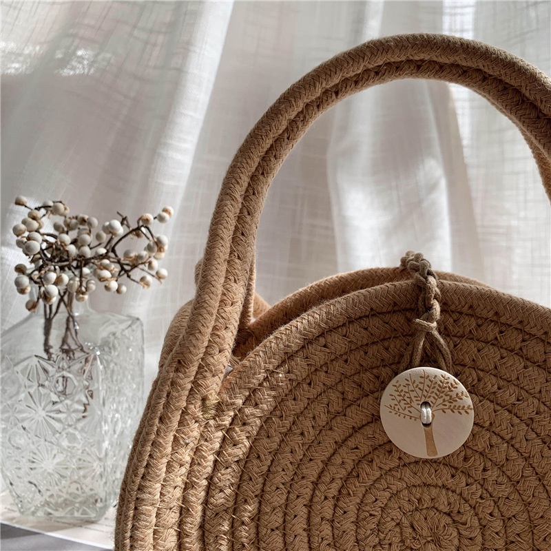 Túi đeo vai IELGY đan rơm hình tròn cỡ nhỏ thời trang đi biển xinh xắn cho nữ