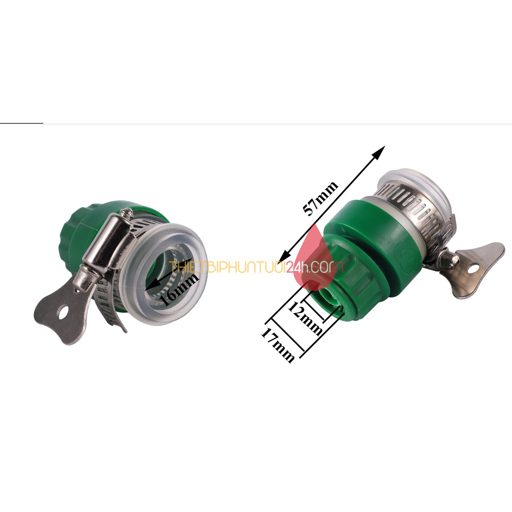 Đầu nối nhanh 16 có đai siết cổ dê khớp nối nhanh vào vòi nước dùng rửa xe tưới cây dẫn nước - MHL