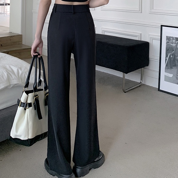 SUXI Quần Dài Ống Rộng Lưng Cao Màu Sắc Đơn Giản Hợp Thời Trang Cho Nữ