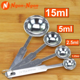 Bộ 4 thìa muỗng đong định lượng gia vị 15ml, 5ml, 2.5ml, 1.25ml bằng inox