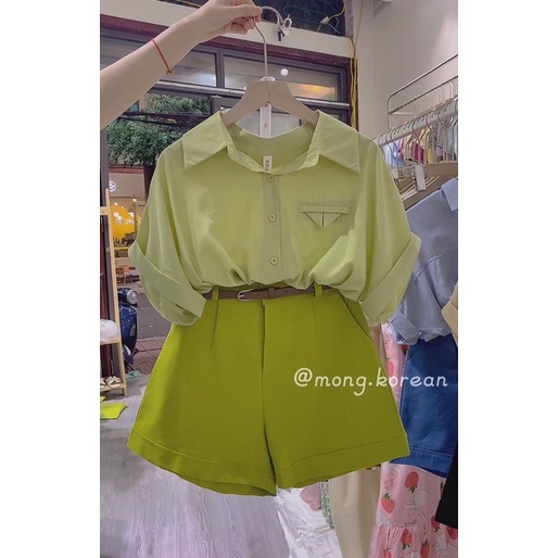 Set Sơ Mi Xanh Cốm