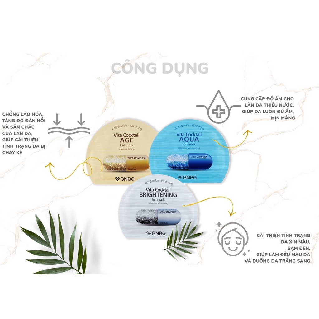 Mặt nạ miếng dưỡng ẩm, dưỡng trắng, giảm mụn, phục hồi da Hàn Quốc BNBG Mask