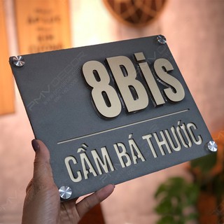 BẢNG, BIỂN SỐ NHÀ. Chữ vàng đồng + Mica ghi sần, số nổi 10mm, ngoài trời sang trọng tinh tế. BSN-PMV137