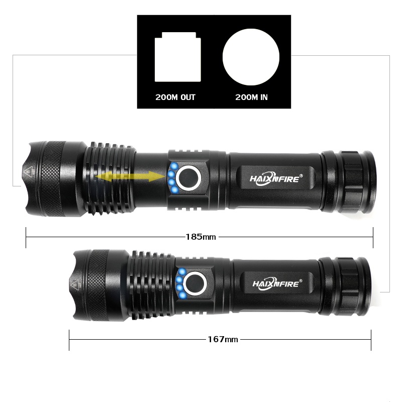 Haixnfire H002 Đèn pin bóng LED XHP50 dùng pin 26650 xoay để phóng to dùng khi đi săn tiện lợi | BigBuy360 - bigbuy360.vn