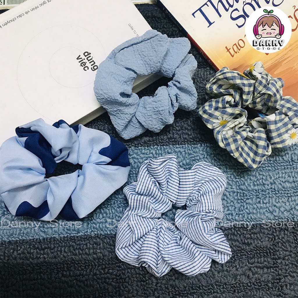 Dây buộc tóc Scrunchies họa tiết, Cột tóc Scruncies nhiều màu xinh xắn