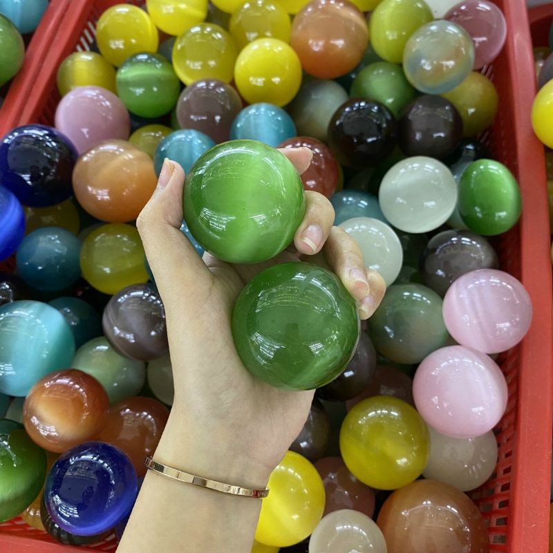 Cặp bi lăn tay đá mắt mèo 5cm