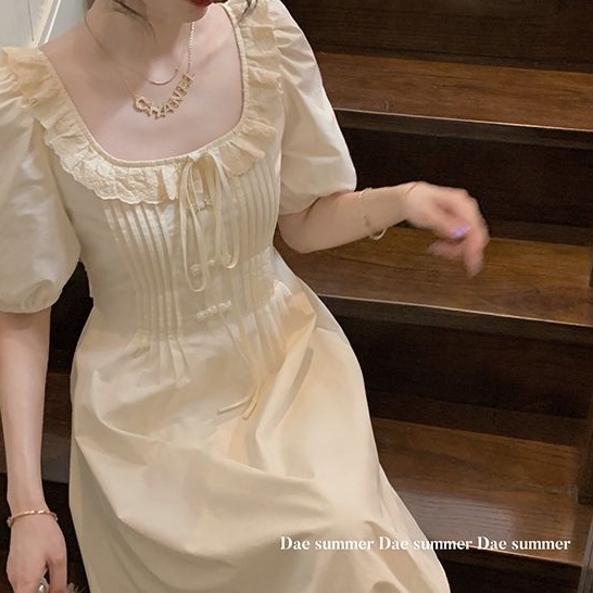 [MURIOKI] Đầm Công Chúa Cổ Vuông Phối Ren Màu Trắng Phong Cách Pháp Thời Trang 2022 Sang Trọng Cho Nữ