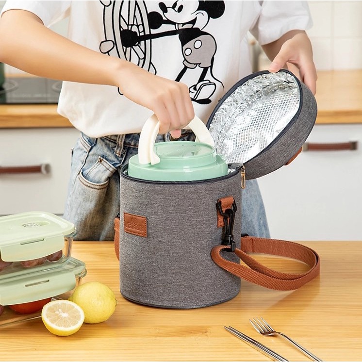 Túi đựng hộp cơm giữ nhiệt, túi đựng cơm văn phòng cỡ lớn, thời trang, dày dặn, chống tỏa nhiệt, chống thấm nước
