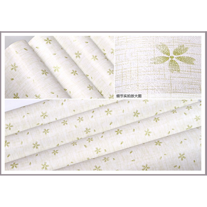 Decal giấy dán tường hoa năm cánh xanh (khổ rộng 0.45m)