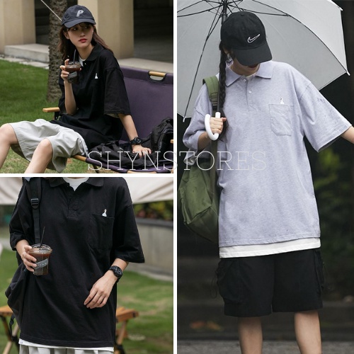Áo polo tay lỡ Unisex - áo polo nam nữ túi ngực Shynstores form rộng vải đẹp freeship