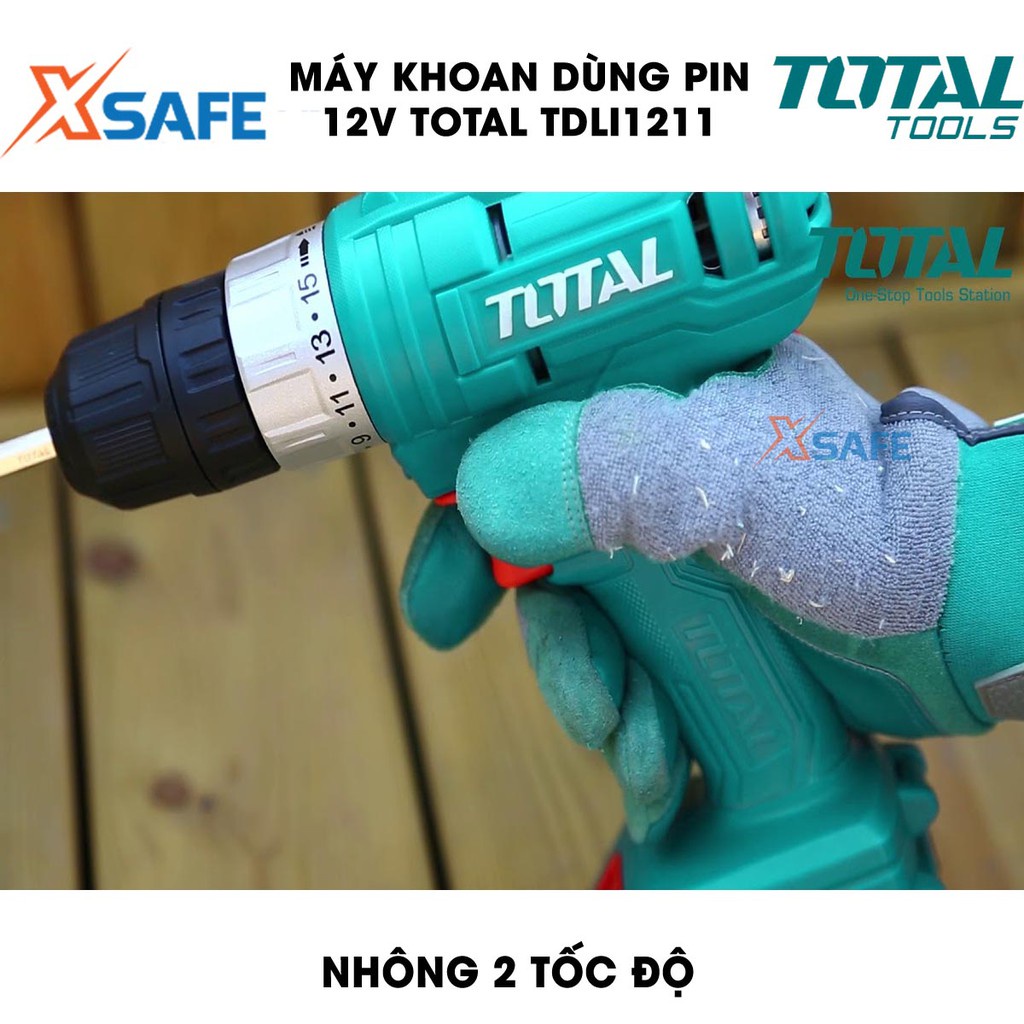 Máy khoan pin cầm tay 12V 10mm TOTAL TDLI1211 tốc độ 600v/p, lực siết 20nm, khả năng khoan 10mm, có chỉnh tốc - xsafe