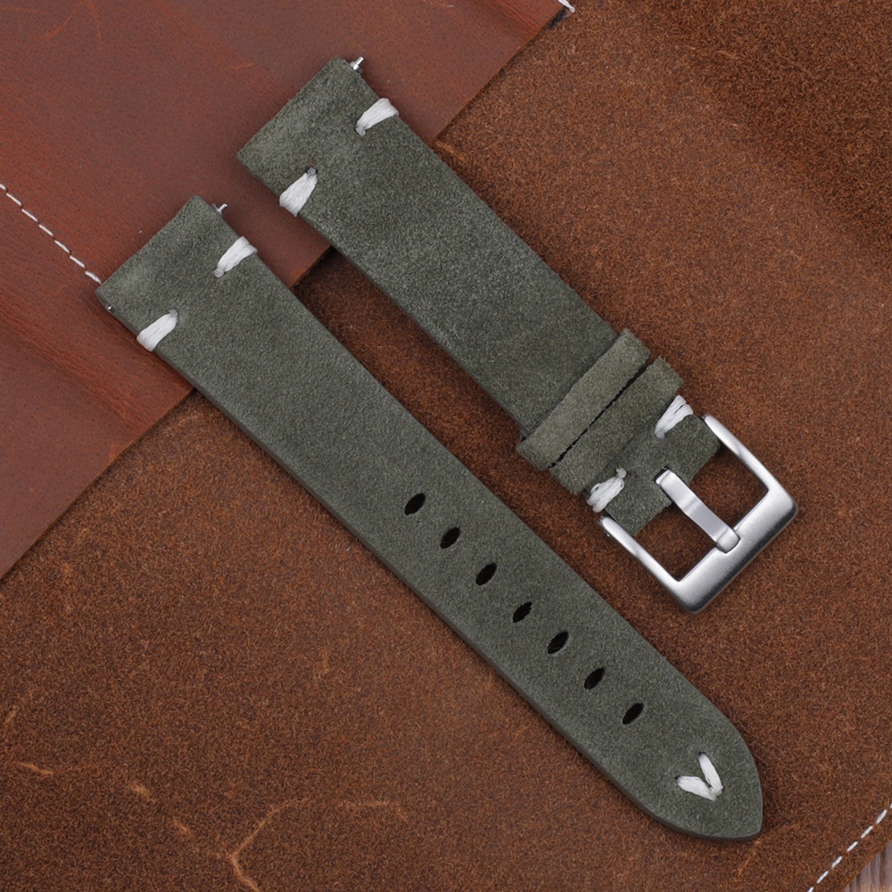 Dây Đeo Đồng Hồ Bằng Da Lộn Và Thép Không Gỉ 18 / 20 / 22 / 24mm