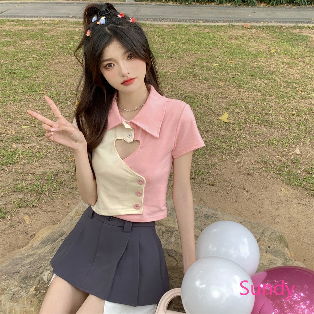 Plus Áo Sơ Mi Tay Ngắn Họa Tiết Khối Màu Ngọt Ngào Thời Trang Mùa Hè Cho Nữ