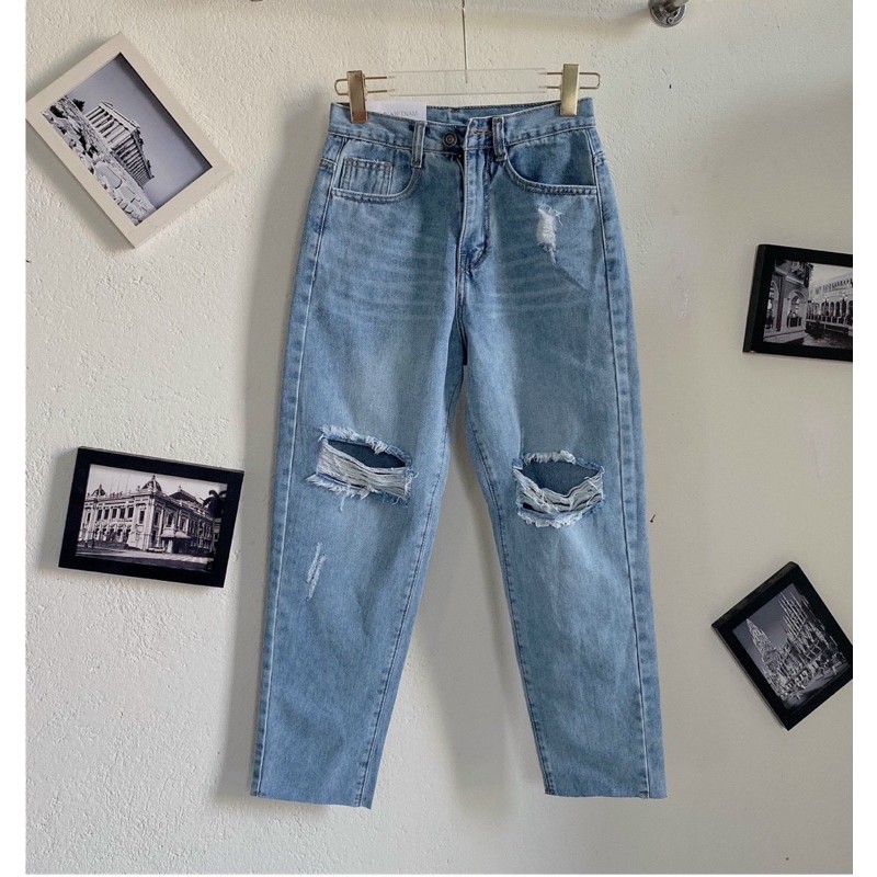 Quần jean baggy nữ ✈️ FREESHIP ✈️ Quần jean baggy nữ rách lưng cao size đại từ 40kg đến 80kg MS82 bigsize 2KJean