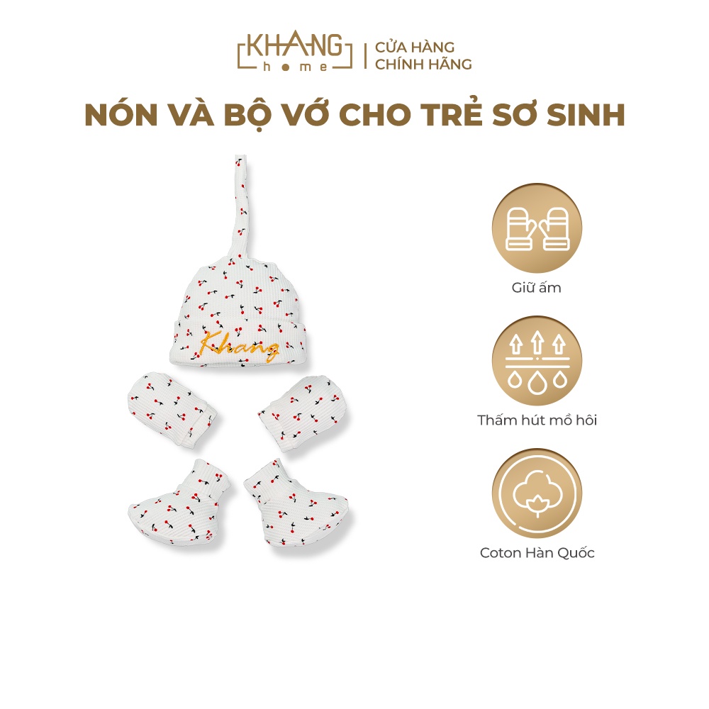 [GIFT] Nón Và Bộ Vớ Cho Trẻ Sơ Sinh Khang Home - Vải Waffle An Toàn Cho Da, Thấm Hút Và Giữ Nhiệt Tốt