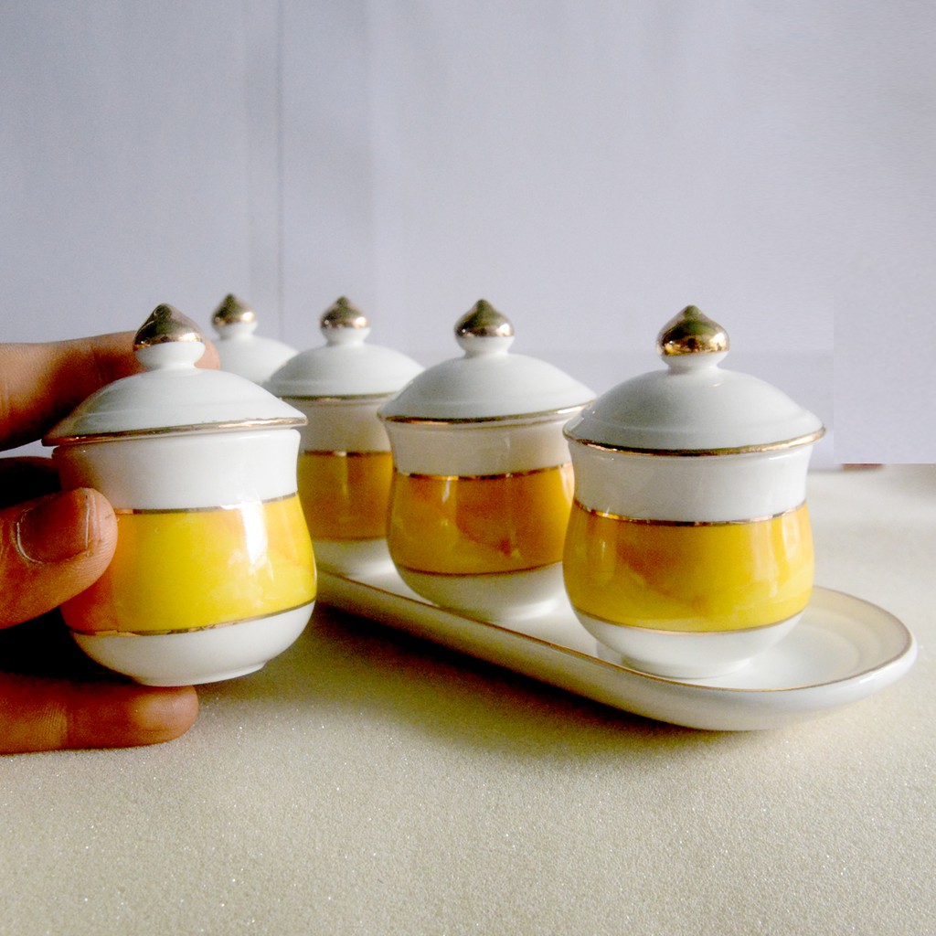 Bộ chung đại bi có nắp 5 ly nước thờ cúng bàn thờ gốm sứ vàng