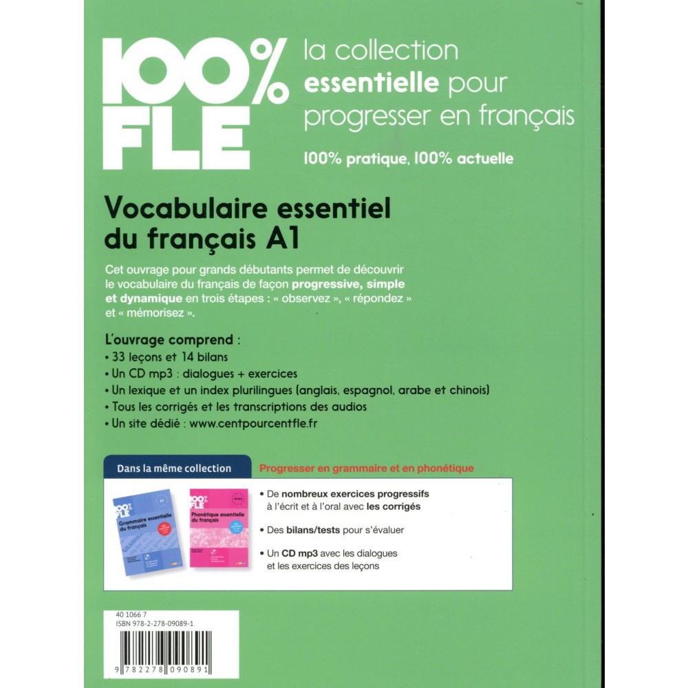 Sách - Pháp: 100% FLE - Vocabulaire Essentiel du Français / Niveau A1 (kèmCD)