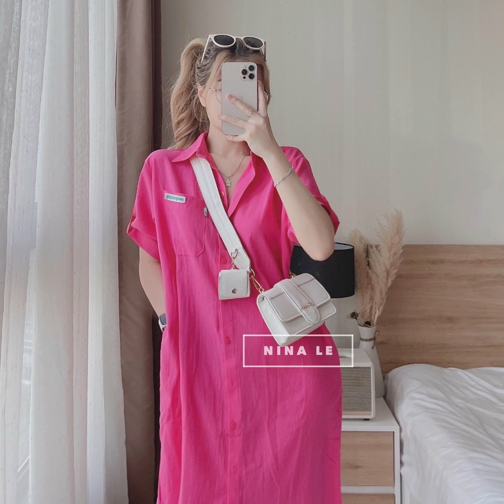 Váy đầm nữ dáng suông cổ sơ mi cài nút có nhiều màu để lựa chọn