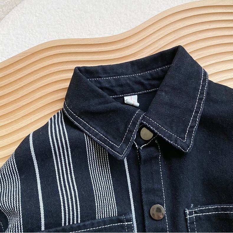 Áo Khoác Denim Tay Dài Kẻ Sọc Màu Sắc Trẻ Trung Phong Cách Hàn Quốc Cho Nam