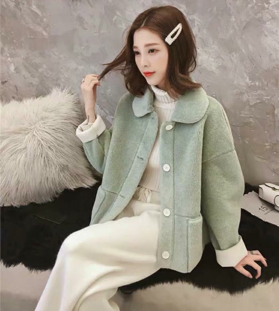 ÁO KHOÁC LÔNG THỎ OVERSIZE XANH MINT QCCC