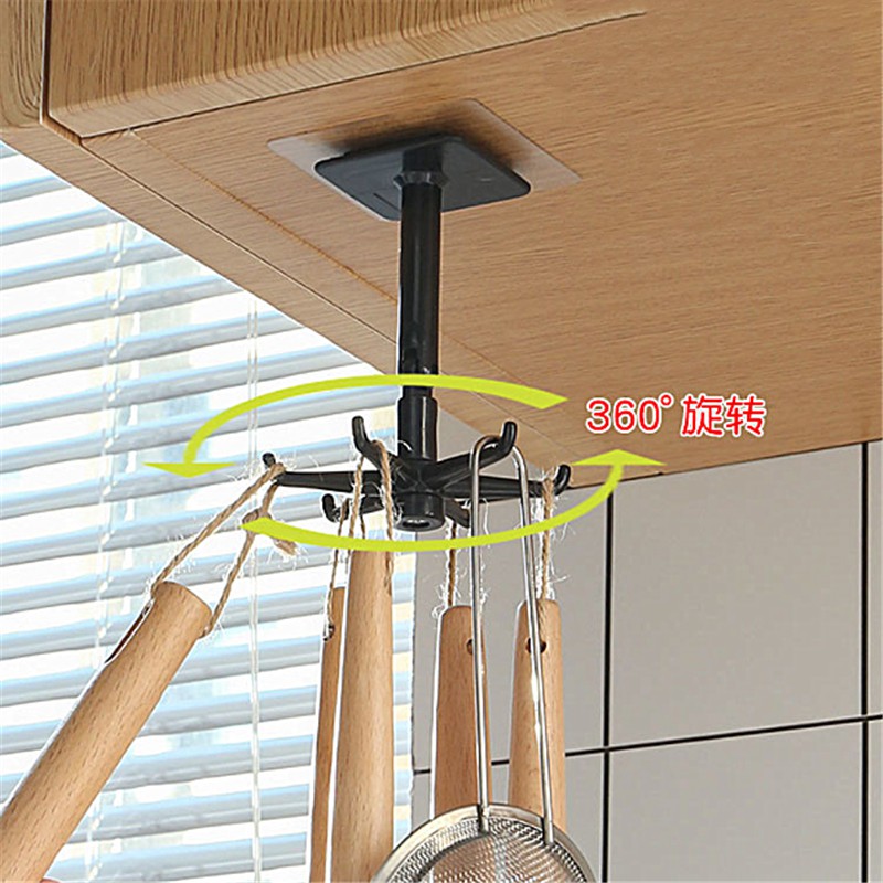 Móc Treo Tường Không Đục Lỗ Xoay 360 Độ° Móc Dán Tường Treo Đồ Dùng Nhà Bếp Xoay Được