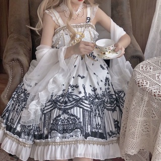 Đầm hai dây thiết kế chéo phong cách lolita gothic màu tối