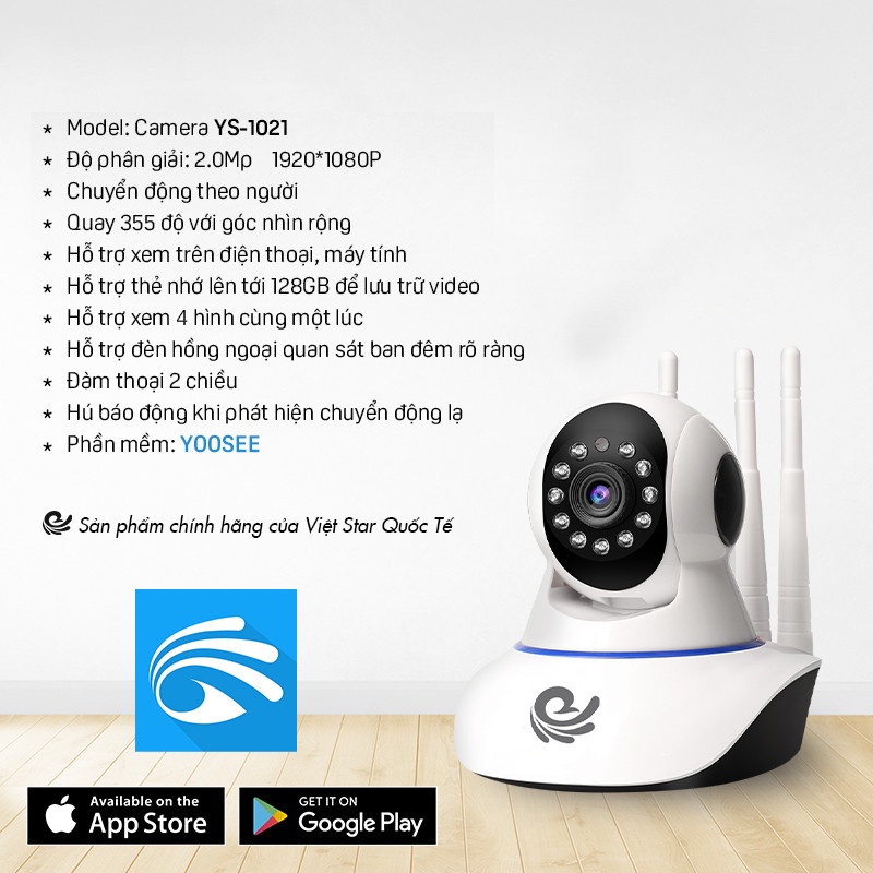 Camera Wifi YOOSEE YS1021 FULL HD 1080P, MẪU MỚI 2022 xoay 360 độ, Độ Phân giải FULL HD 1080P - bảo hành 12 tháng