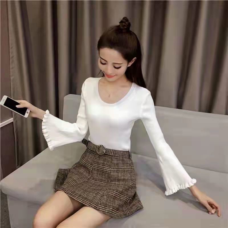 Áo len nữ dài tay cổ tròn thời trang Hàn