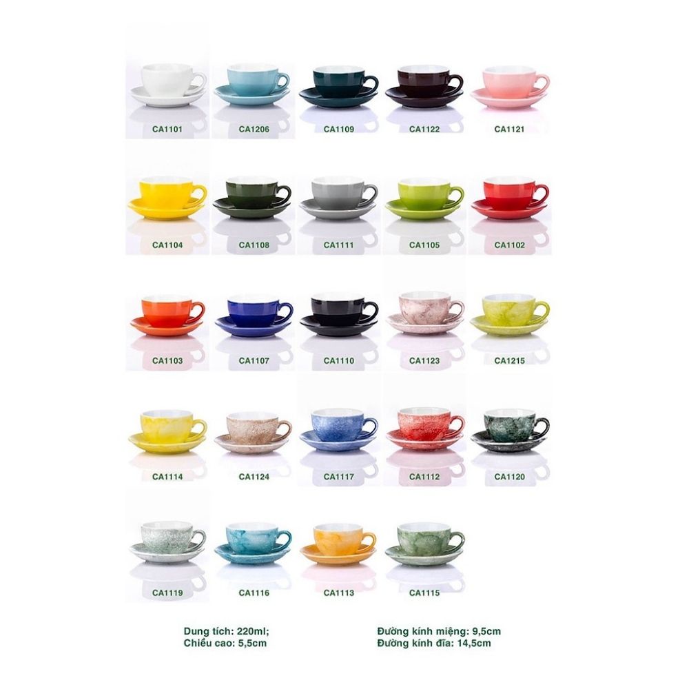 Ly Cà Phê Tách Cafe Capuchino 220ml Dáng Thấp Gốm Sứ Bát Tràng Cao Cấp nhiều màu