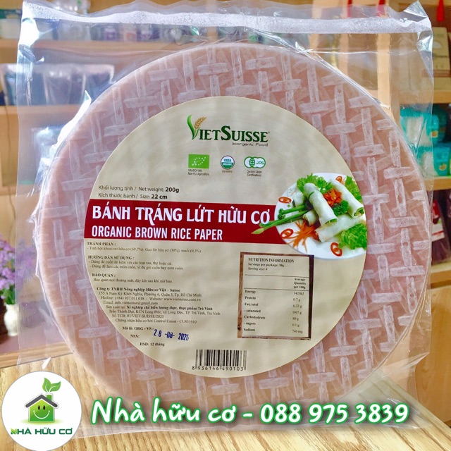 Bánh tráng gạo lứt hữu cơ Vietsuisse 200gr - Bánh tráng trắng hữu cơ Vietsuisse 200g - Hạn sử dụng: 9/2022