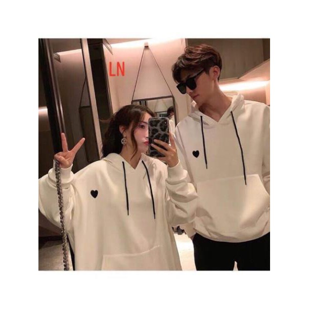 Áo hoodie nữ ❤FREESHIP❤ Áo đôi nam nữ nỉ cotton mịn ấm áp in hình tim đen ngực | BigBuy360 - bigbuy360.vn