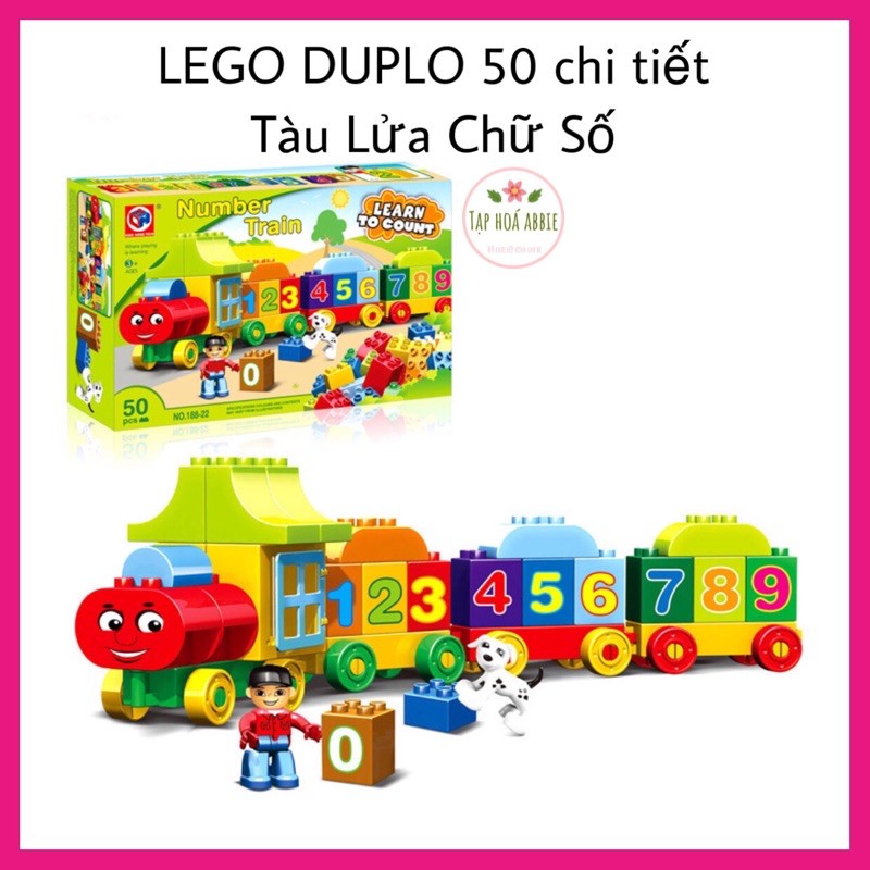 Lego Tàu Lửa 50 chi tiết tương thích duplo - Đồ chơi cho bé xếp hình, lắp ráp -Tạp hóa Abbie