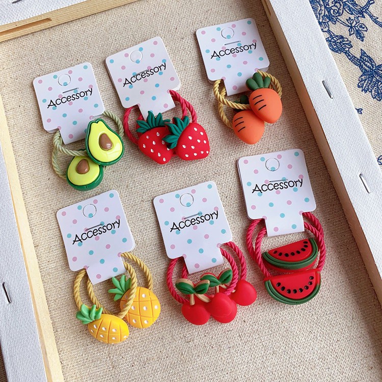Set 2 Dây Cột Tóc Co Giãn Hình Trái Cherry/ Củ Cà Rốt Dễ Thương Cho Bé Gái